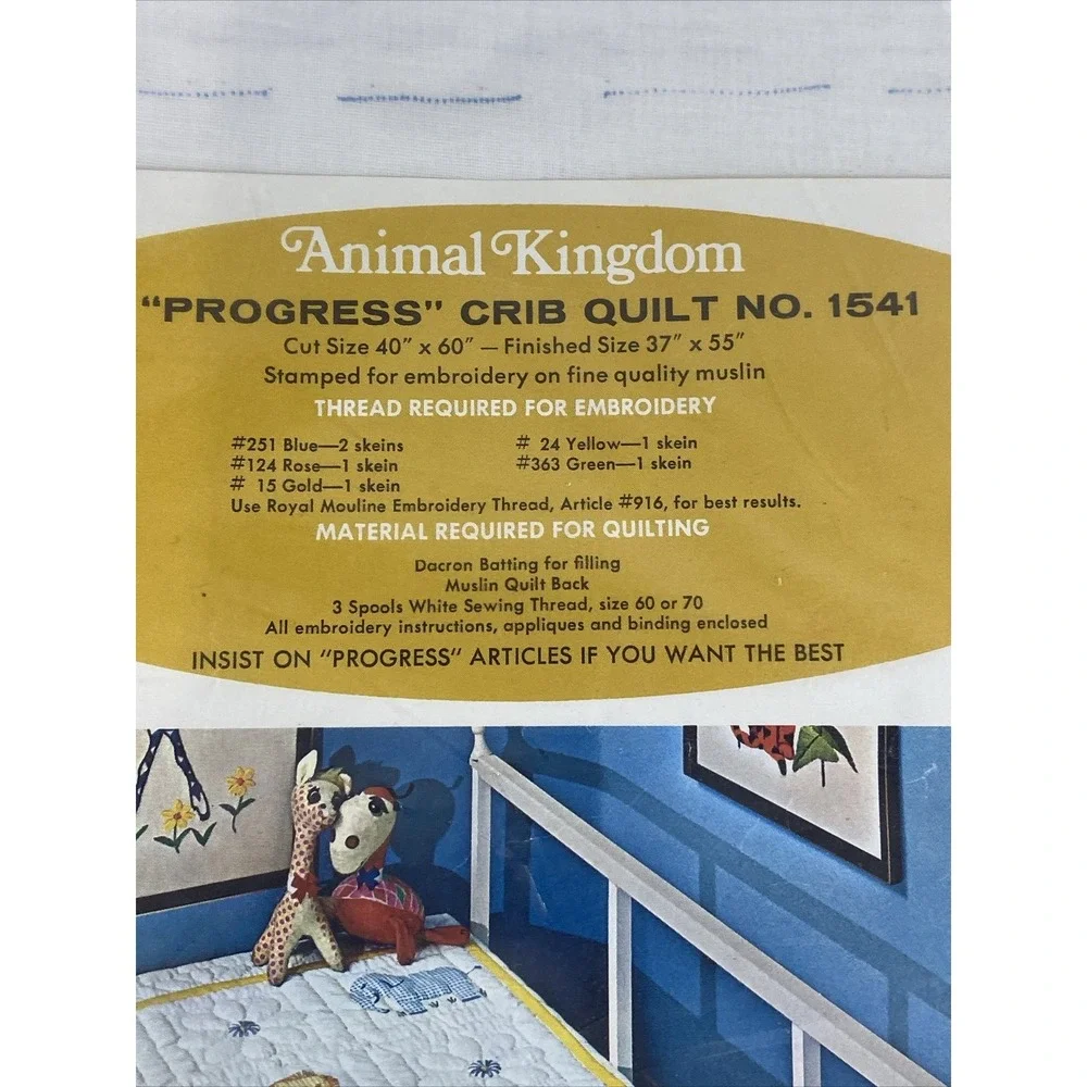 Vintage Progress Quilt Kit Animal Kingdom Baby‎ Crib Quilt #1541 NEW!